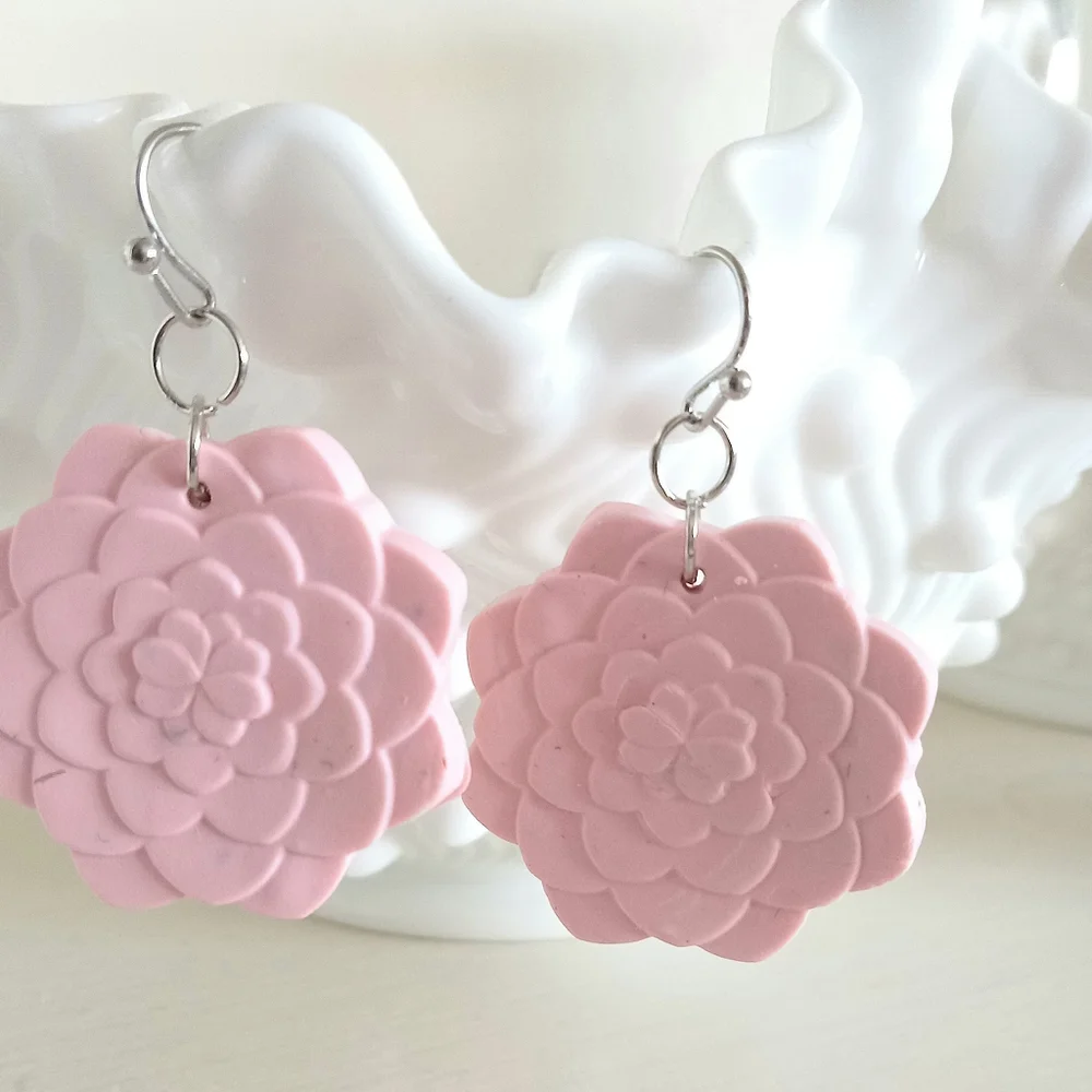Pink Succulent Dangle Earrings - Picture 1 of 4